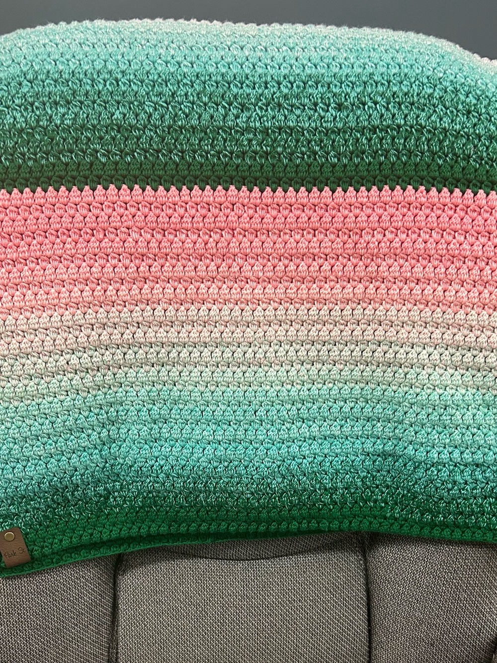 Handmade Striped Crochet Throw Blanket in Pink, Mint & Cream